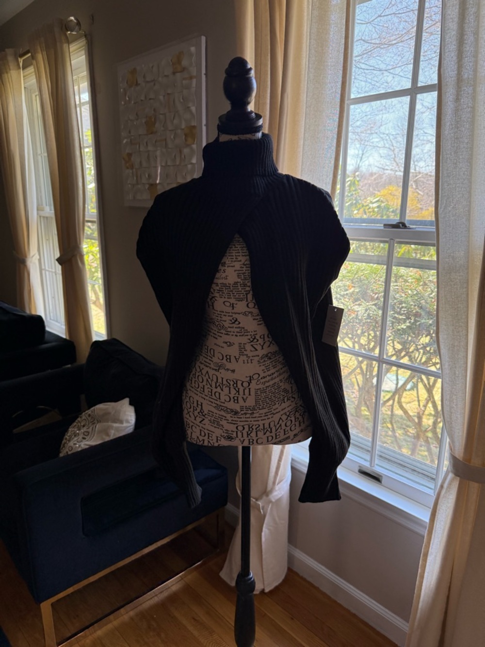 Eloquii Black Ribbed Cropped Bolero with Balloon Sleeves
